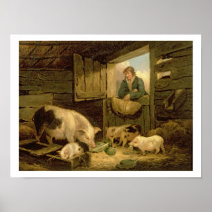 Póster Un niño mirando a un cabrito, 1794 (aceite sobre l