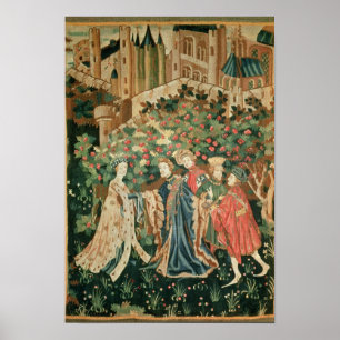 Póster Un noble saluda a una dama con sus sirvientes