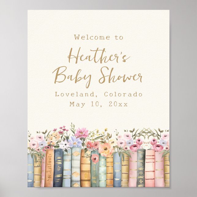 Póster Un nuevo capítulo de libros recibe Baby Shower (A New Chapter Books Welcome Baby Shower Poster by Painted Paperie
)