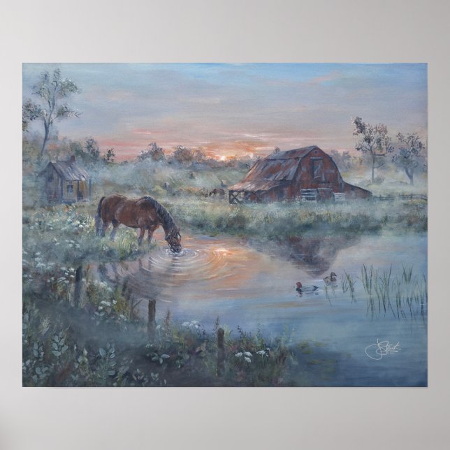 Póster Un nuevo día - Pintura de caballo (Frente)