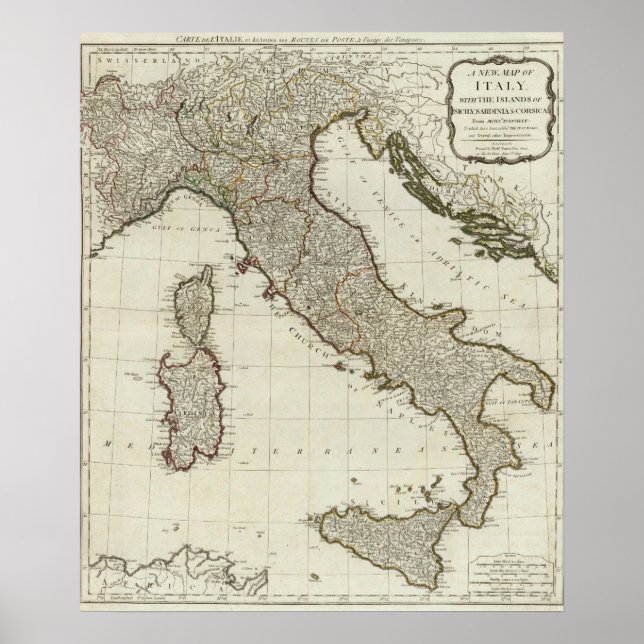 Póster Un nuevo mapa de Italia con las islas de Sicilia (Frente)