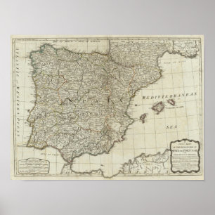 Póster Un nuevo mapa de los reinos de España y Portugal