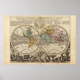 Póster Un nuevo mapa del mundo entero con los vientos