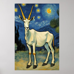 Póster un Oryx en una noche estrellada