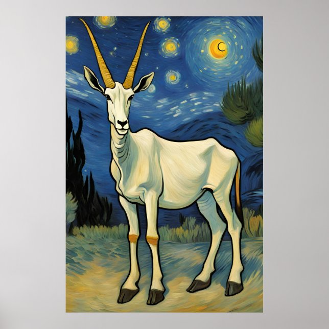 Póster un Oryx en una noche estrellada (Frente)
