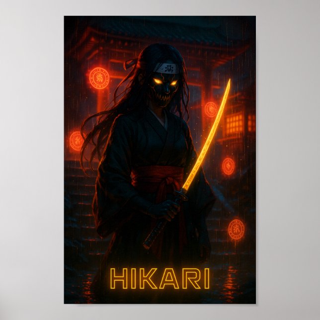 Póster Un oscuro ciberpunk anime Chica con una Katana bri (Frente)