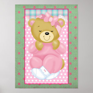 Póster Un oso lindo y mimoso vestido de rosa