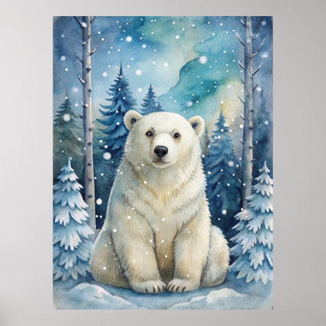 Póster Un oso polar en invierno (Frente)