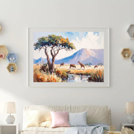 Póster Un paisaje africano en luz dorada