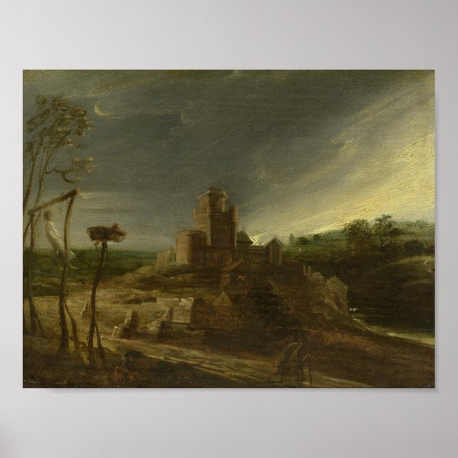 Póster Un paisaje con horcas (Frente)