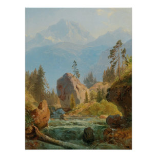 Póster Un paisaje de montaña con Creek - Albert Zimmerman