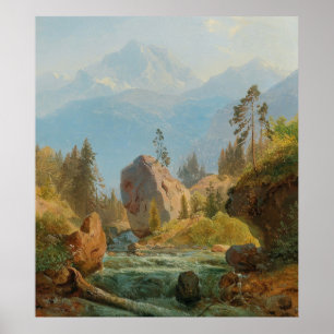 Póster Un paisaje montañoso con arroyo – Albert Zimmerman