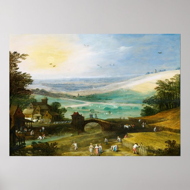 Póster Un paisaje veraniego en la cosecha - Joos de Mompe (Frente)