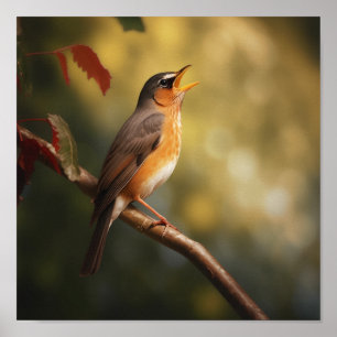 Póster Un pájaro cantando por la mañana