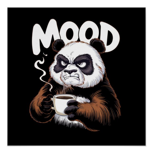 Póster Un panda gruñón sosteniendo una taza de café (Anverso)