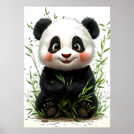 Póster Un panda lindo con mejillas sonrosadas se sienta f