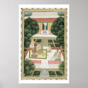 Póster Un par en un jardín que escucha la música con