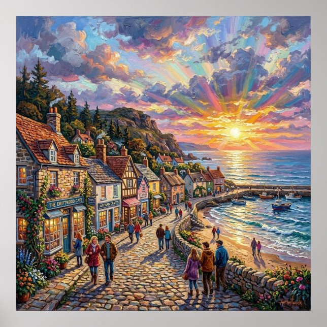 Póster Un paseo marítimo de un pueblo de playa hermoso al (Frente)