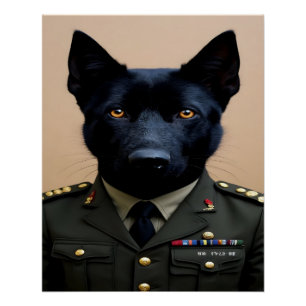 Póster Un pastor alemán negro con uniforme militar