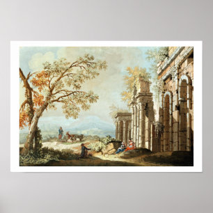 Póster Un pastor con cabras y otras figuras entre Cl