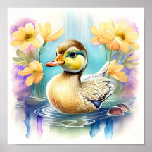 Un pato pequeño y dulce nadando en un estanque