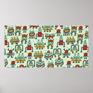 Póster Un patrón de robots - alienígenas. ilustracion.