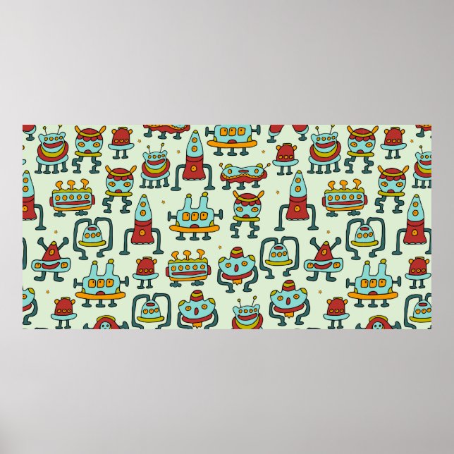 Póster Un patrón de robots - alienígenas. ilustracion. (Frente)