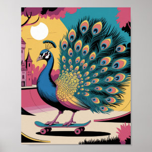 Póster Un pavo real para patinar en patineta