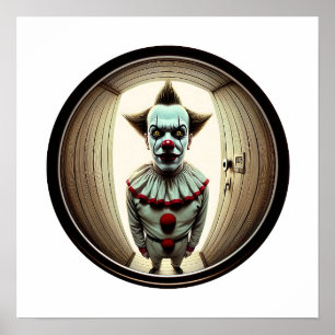 Póster Un Payaso Intenso Mirando Por La Puerta Fisheye