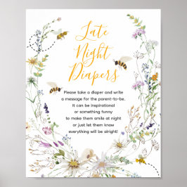 Póster Un Pequeño Abeja Flora Silvestre Tarde Noche