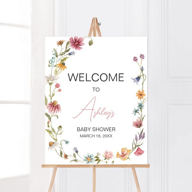 Póster Un pequeño Baby Shower con flores silvestres (Wildflower is on the way Baby Shower Welcome Sign)