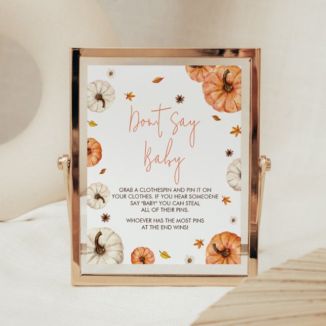 Póster Un pequeño Baby Shower de calabaza no dice bebé (Fall Pumpkin Baby Shower Don't Say Baby Sign)