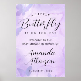 Póster Un pequeño Baby Shower morado de mariposa