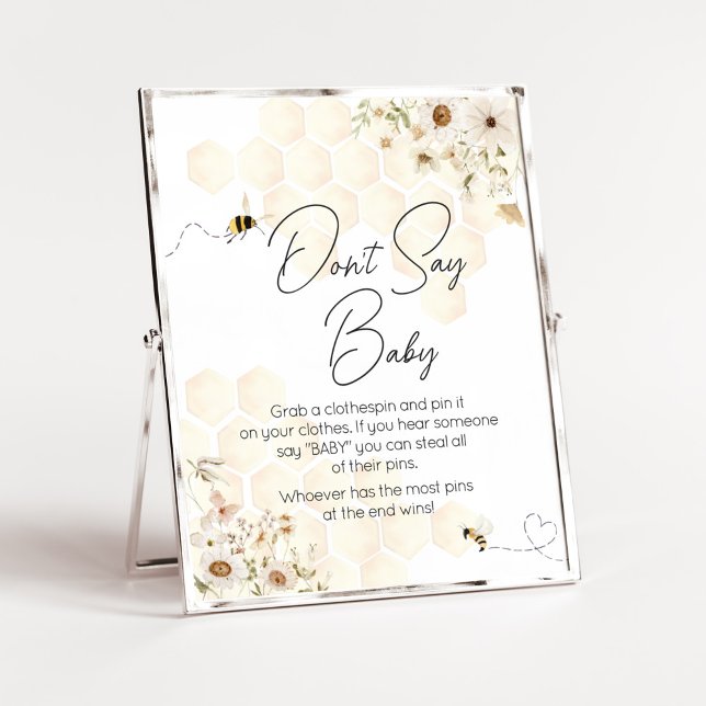 Póster Un pequeño bebe de miel Baby Shower no dice bebé (As Sweet as can Bee Baby Shower Don't Say Baby Sign)