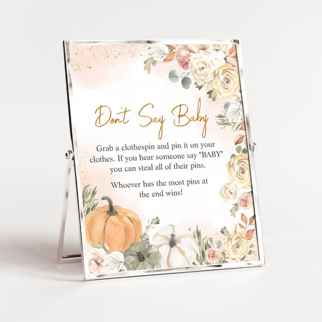 Póster Un pequeño calabaza cae Baby Shower no dice bebé (Fall Floral Pumpkin Baby Shower Don't Say Baby Sign)