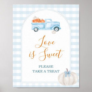 Póster Un pequeño camión de calabaza azul Gingham Love es