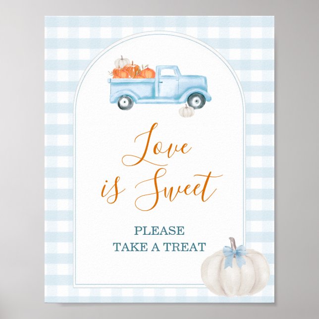 Póster Un pequeño camión de calabaza azul Gingham Love es (Frente)