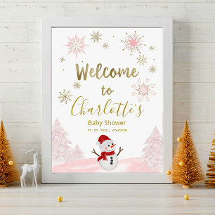 Póster Un pequeño cartel de bienvenida rosado de Baby Sho