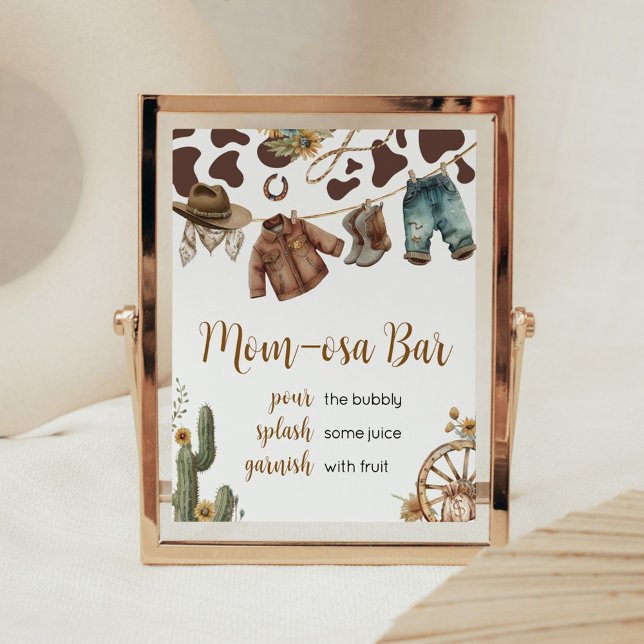 Póster Un pequeño cowboy Baby Shower Mom Osa Bar (A Little Cowboy Baby Shower Mom-osa Bar Sign)