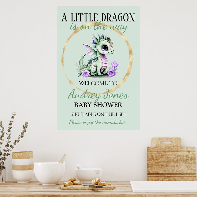 Póster Un Pequeño Dragón Está En Camino De Baby Shower (Cocina)