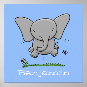 Póster Un pequeño elefante saltando ilustracion personali