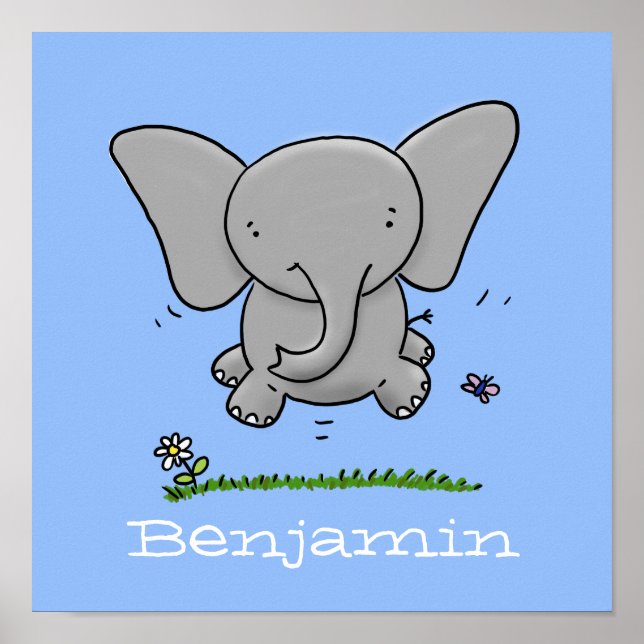 Póster Un pequeño elefante saltando ilustracion personali (Frente)