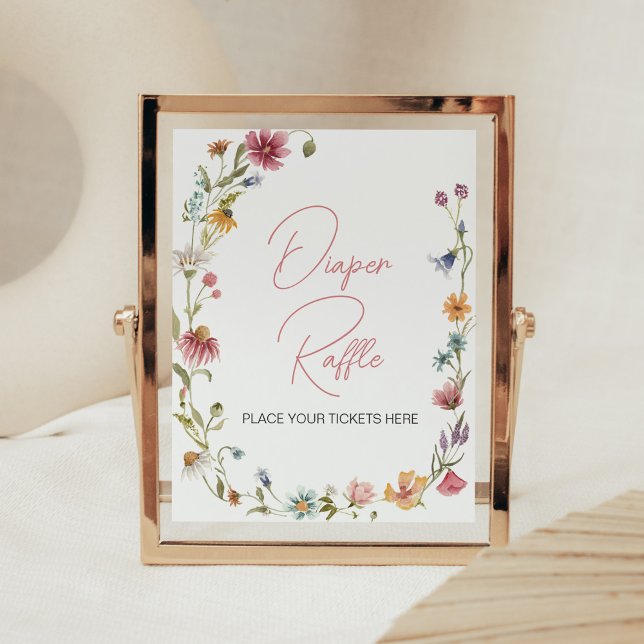 Póster Un pequeño flor silvestre Baby Shower Diaper Raffl (Wildflower is on the way Baby Shower Diaper Raffle Sign)