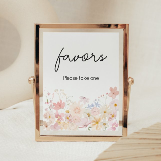 Póster Un Pequeño Flor Silvestre Está En El Camino De Fav (Floral Little Wildflower Is On The Way Baby Shower Favors Sign)