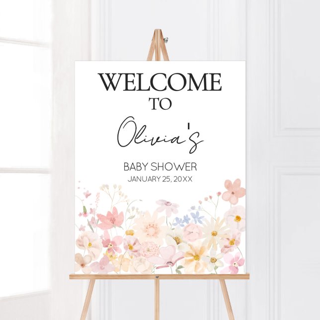 Póster Un Pequeño Flor Silvestre Está En El Camino De La  (Floral Little Wildflower Is On The Way Baby Shower Welcome Sign)