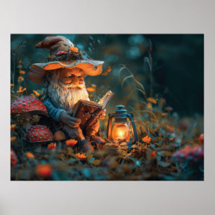 Póster Un pequeño gnomo leyendo un libro
