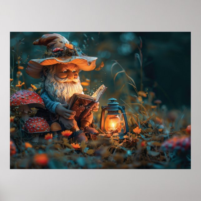 Póster Un pequeño gnomo leyendo un libro (Frente)