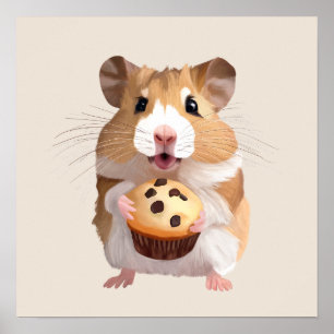 Póster Un Pequeño Hámster Aburrido Con Un Muffin