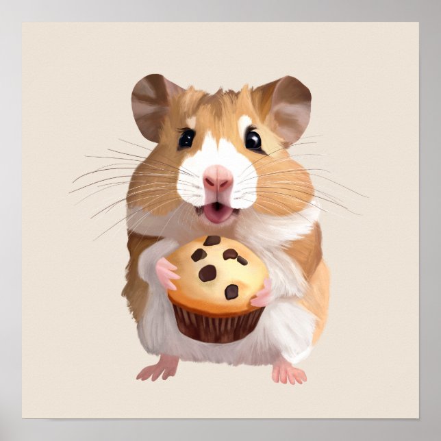 Póster Un Pequeño Hámster Aburrido Con Un Muffin (Frente)