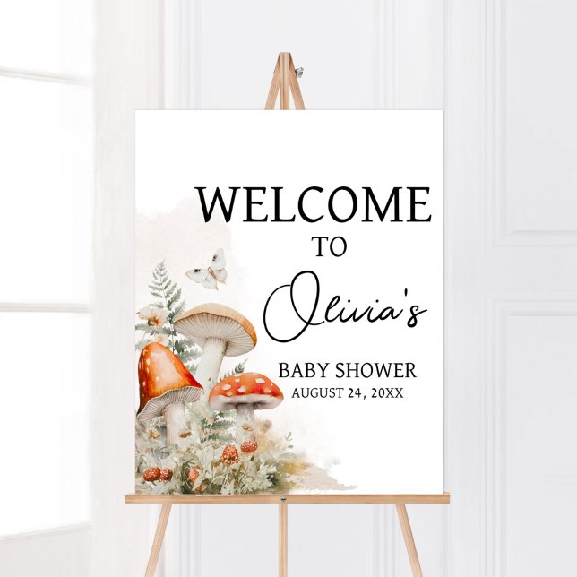 Póster Un Pequeño Hongo Encantado De La Bienvenida De Los (Little Mushroom Baby Shower Welcome Sign)